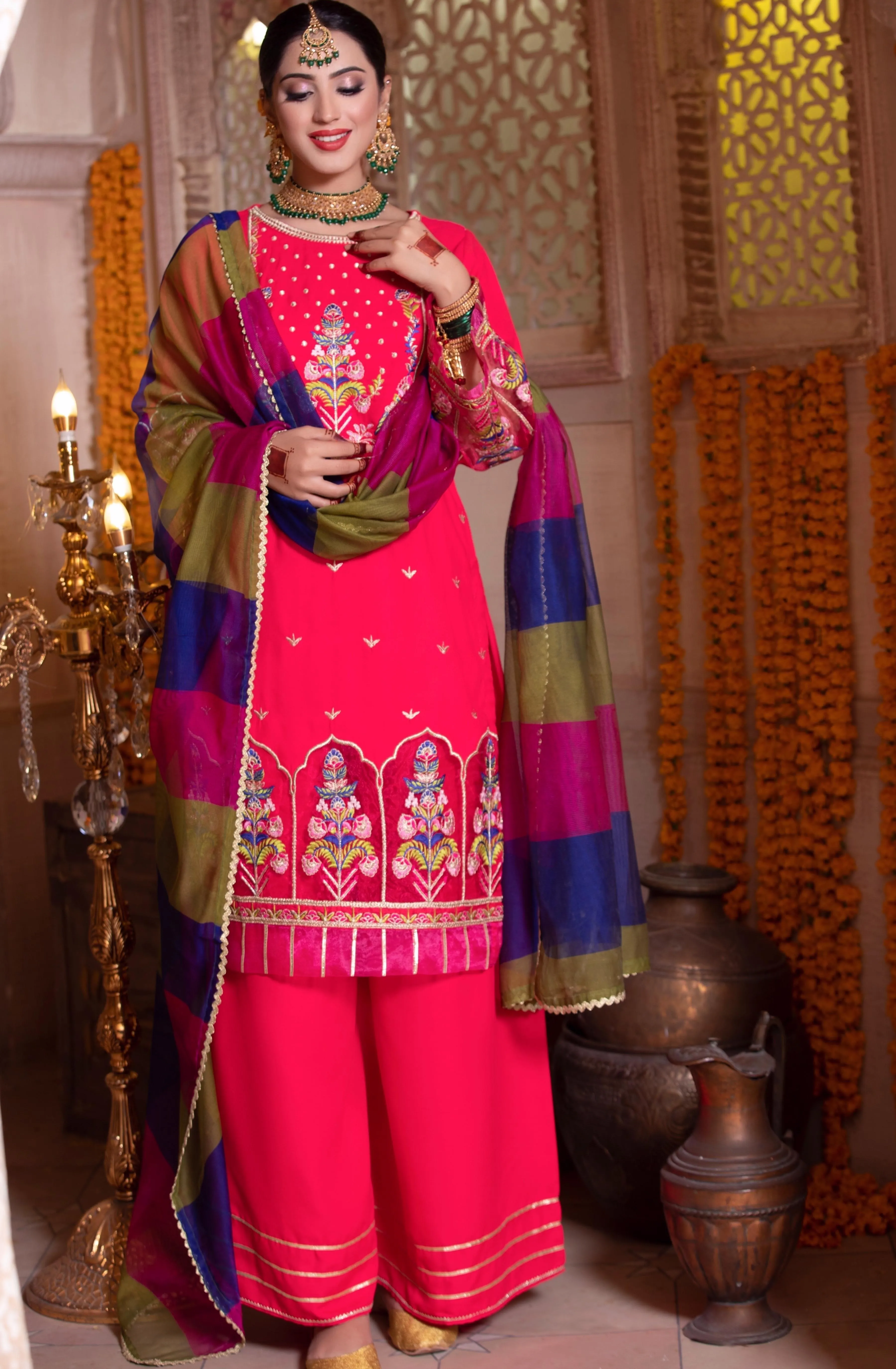 Pink Multicolor Embroidered Festive Suit (Afreen)