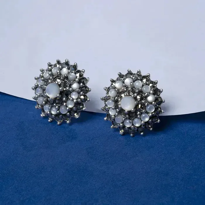 Radiant Circle Oxidized Silver Studs