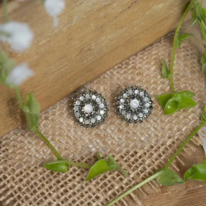 Radiant Circle Oxidized Silver Studs