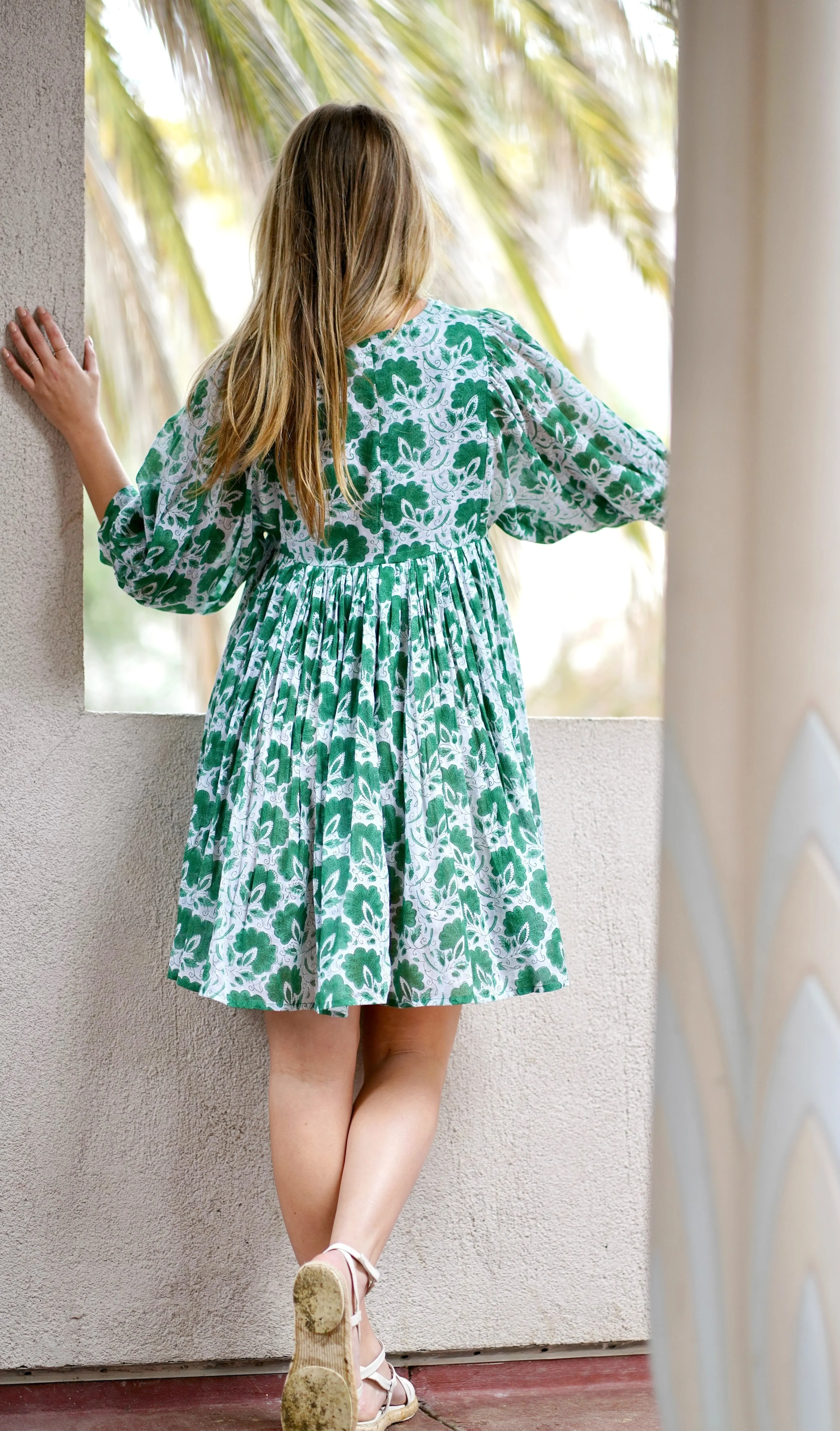 Raya Block Printed Mini Dress-  Green