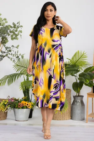 SAN151R-SWIRL - SHORT SLEEVE MIDI DRESS