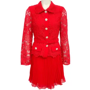 Self-Portrait Red Guipure Lace Dress