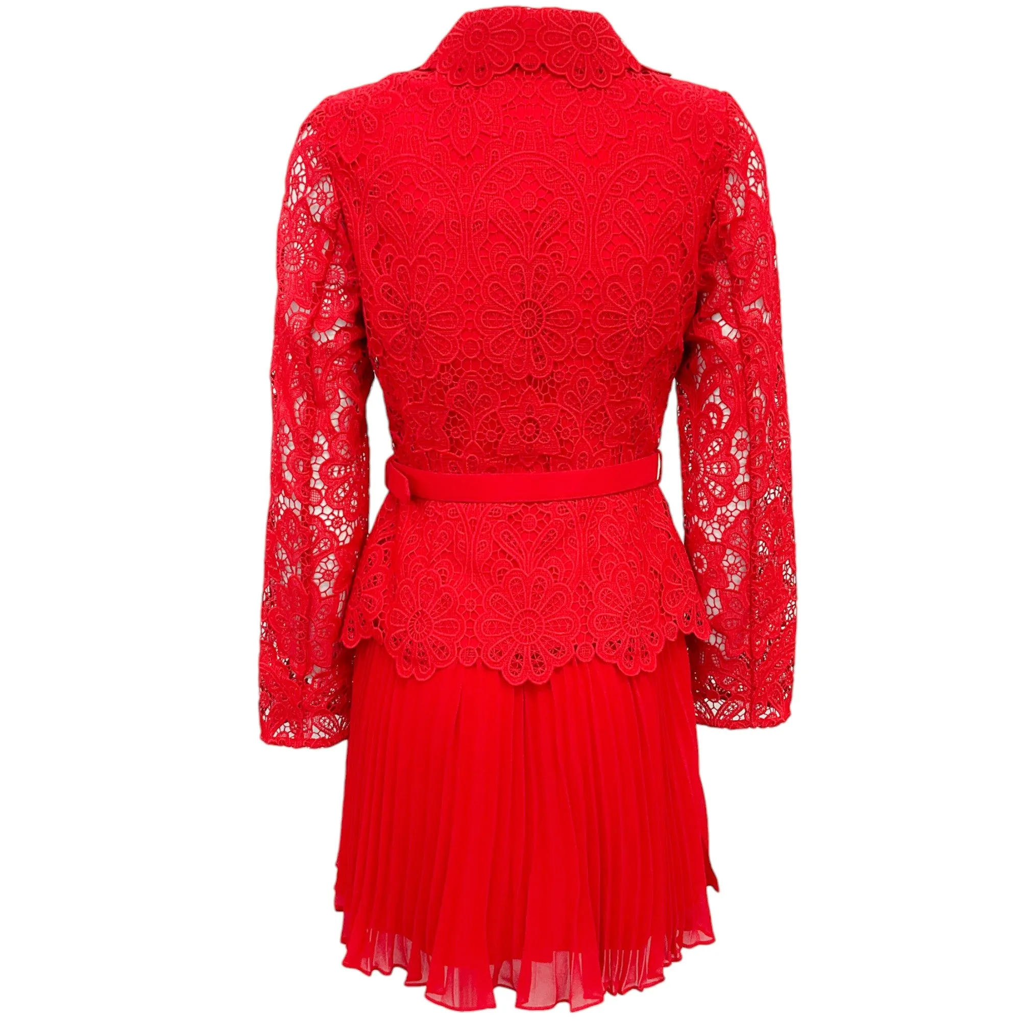 Self-Portrait Red Guipure Lace Dress