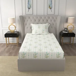 Serene 200 TC 100% Cotton Single Bedsheet with Pillow Covers - Radiance White