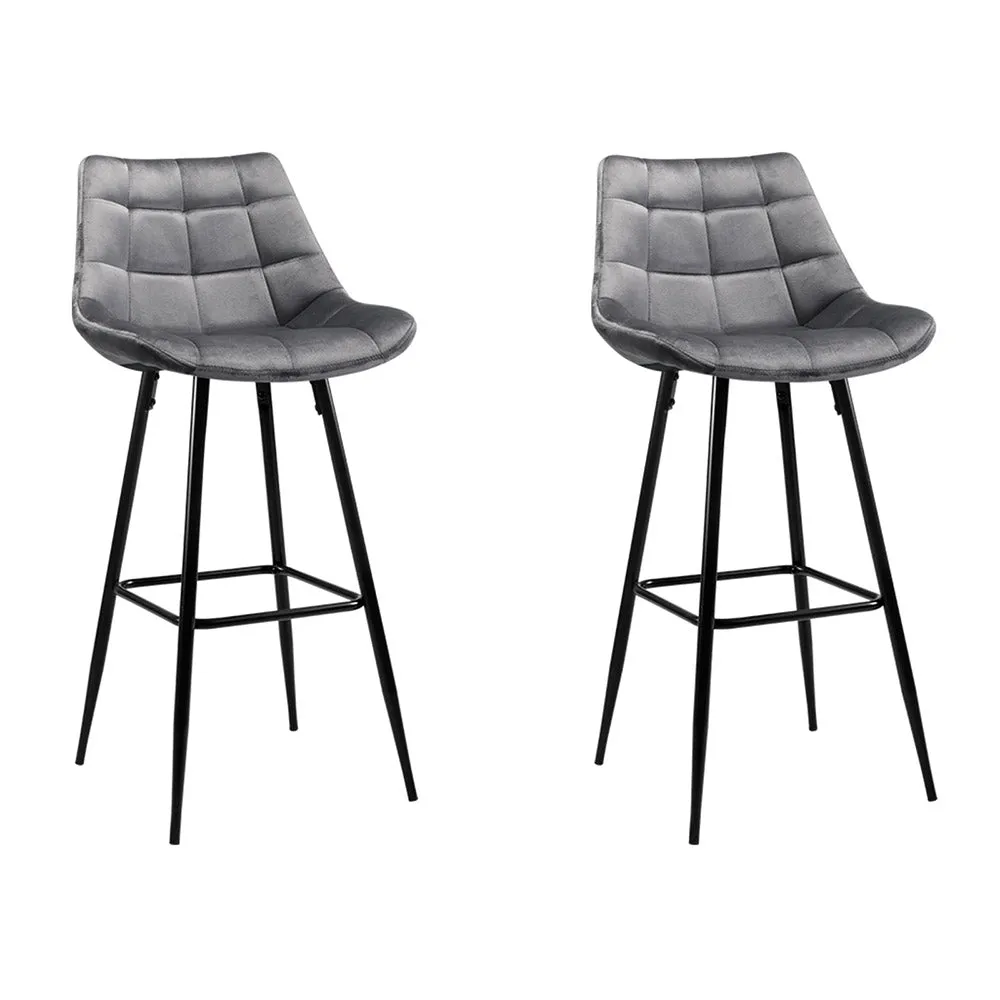 Set of 2 Velvet Bar Stools - Grey