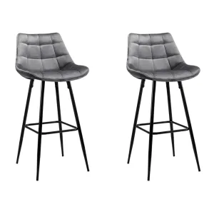 Set of 2 Velvet Bar Stools - Grey