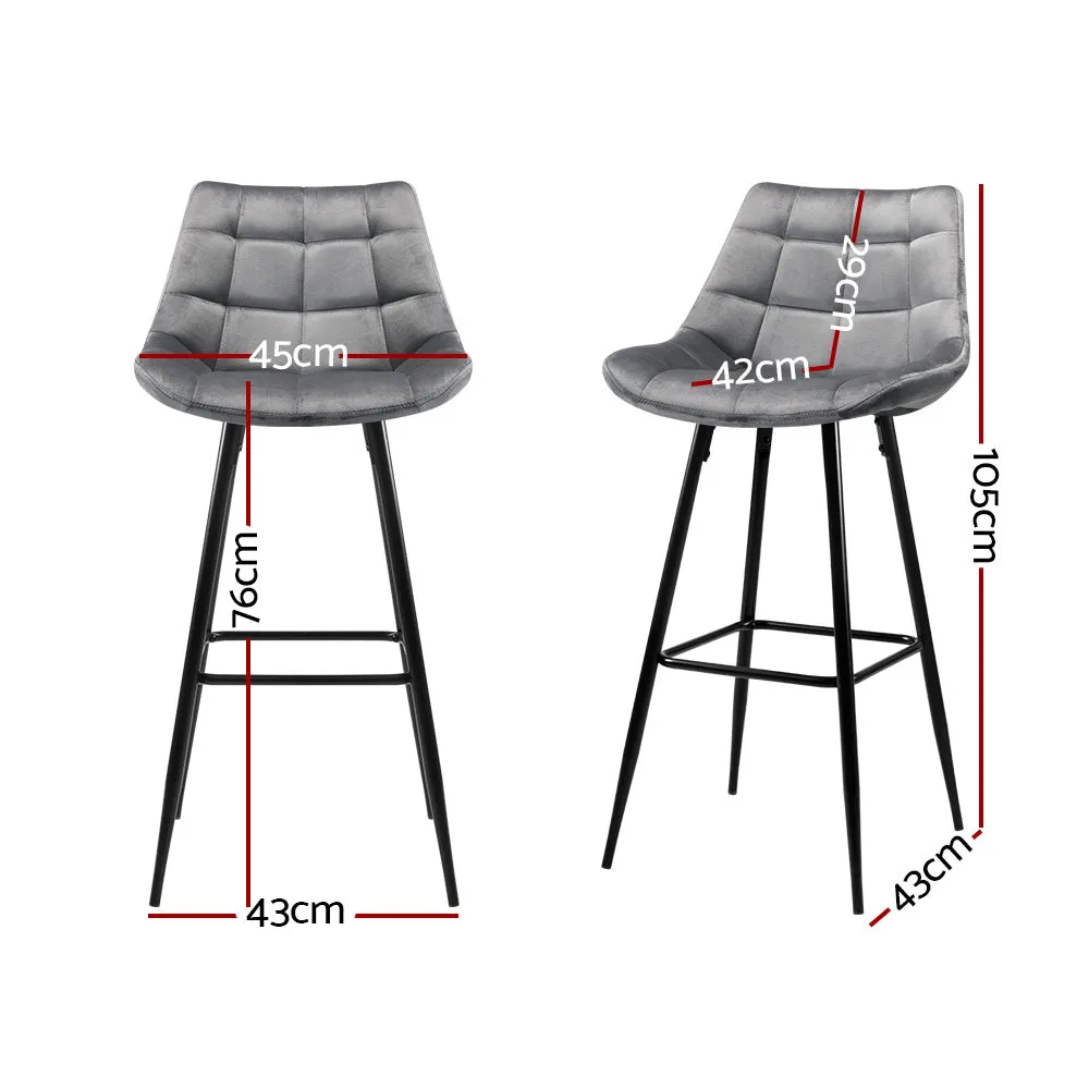 Set of 2 Velvet Bar Stools - Grey