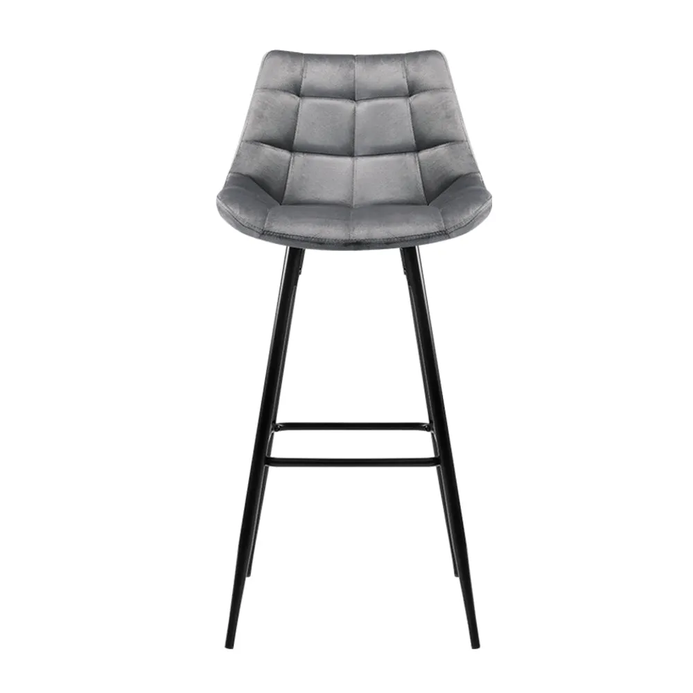 Set of 2 Velvet Bar Stools - Grey