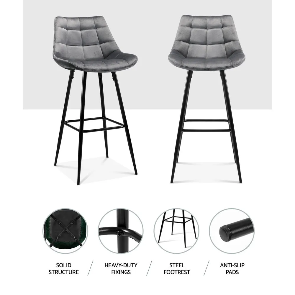 Set of 2 Velvet Bar Stools - Grey