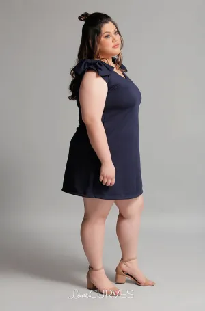 Shoulder Bow Shift Dress - Navy Blue