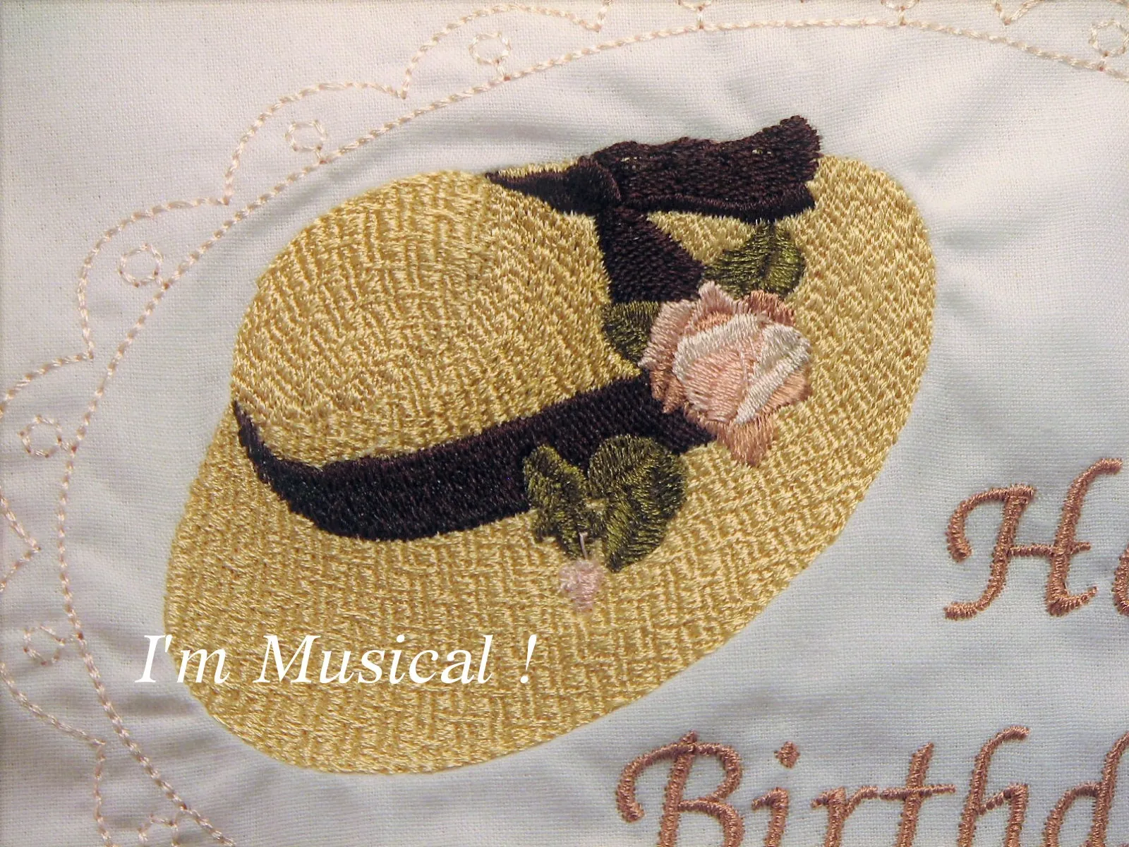 Straw Hat Music Box Pillow -- Personalized Embroidered MUSICAL Keepsake