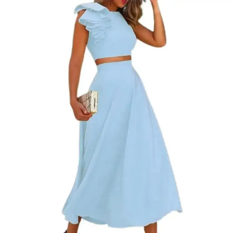 Summer Long Dress Sets Women Two Piece Set Holiday Sexy Tops And Yellow Skirt Suit Boho Off Shoulder Dress Vestido De Mujer