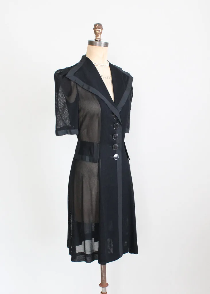 Vintage 1940s Black Sheer Mesh Swing Dress