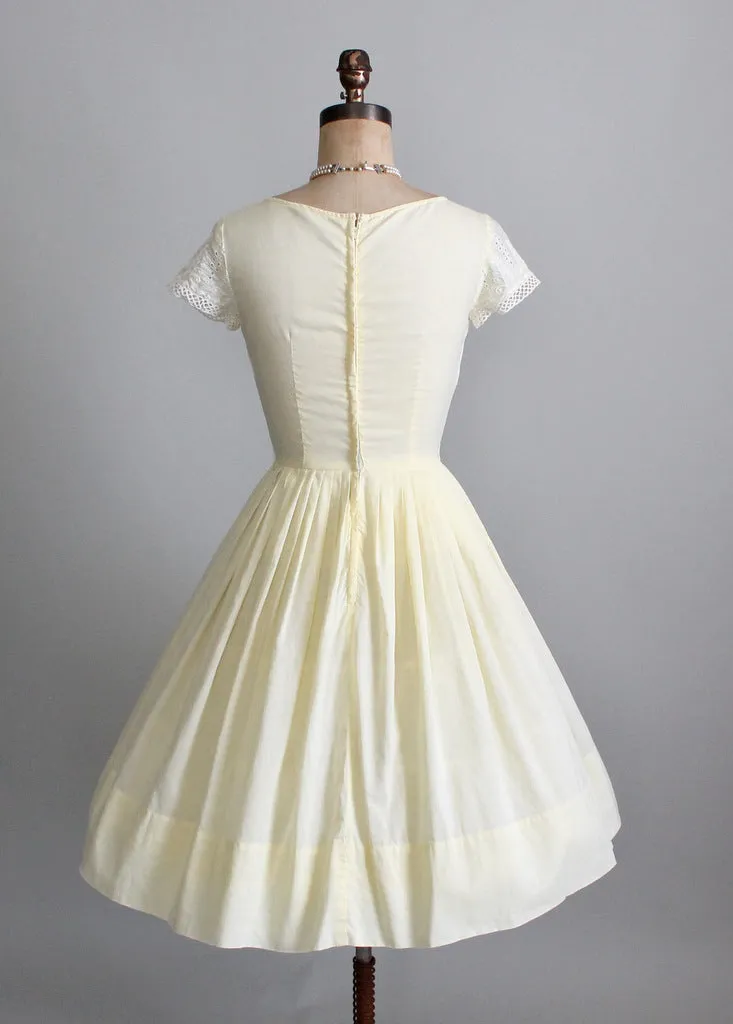 Vintage 1950s Yellow Eyelet Cotton Day Dress