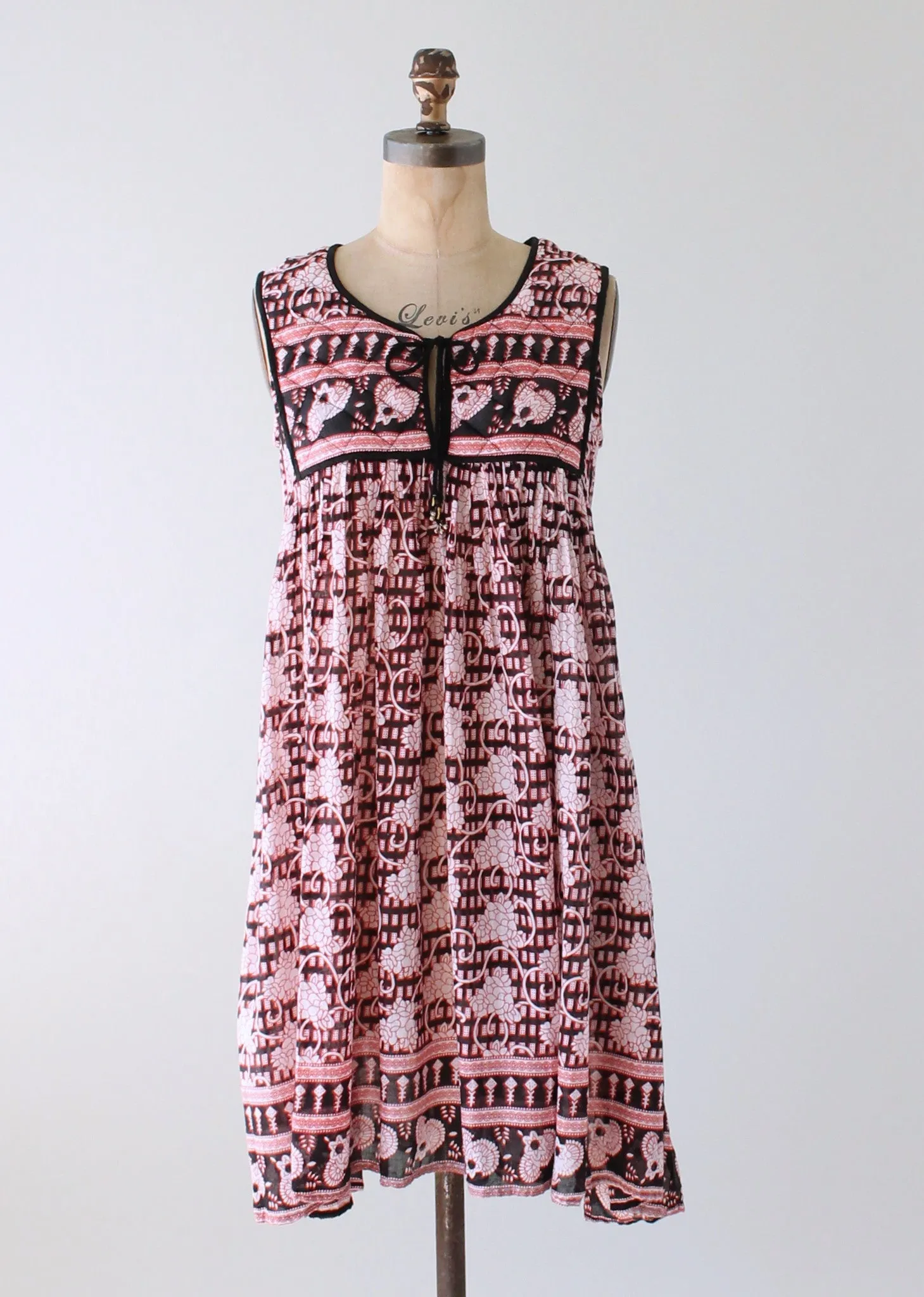 Vintage 1970s Red and Black Indian Cotton Sundress