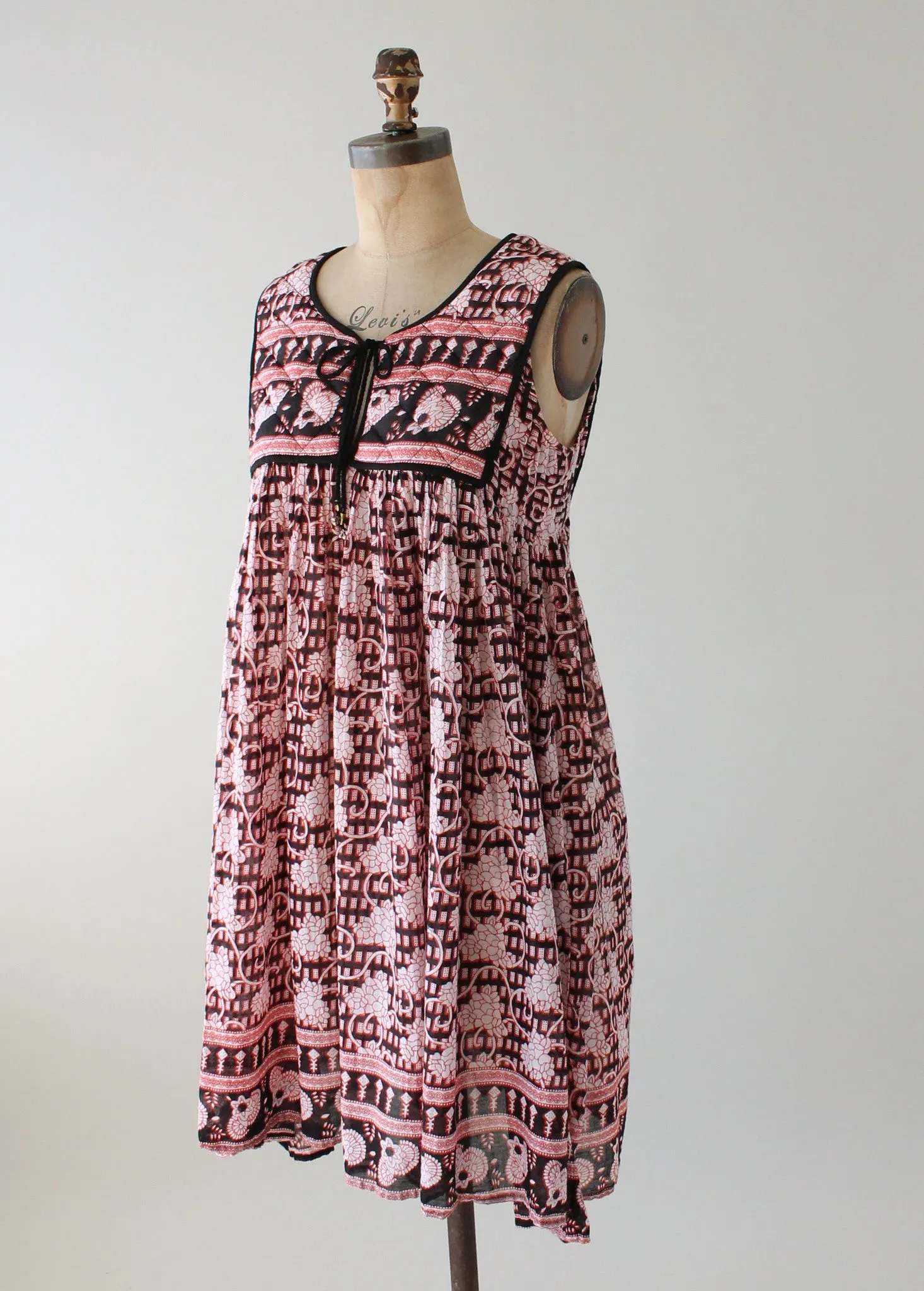 Vintage 1970s Red and Black Indian Cotton Sundress