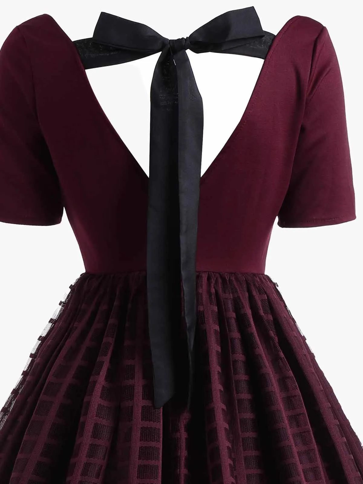 Wine Red 1950s Back Lace Up Dress