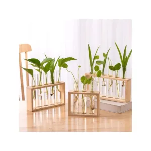 Wooden Glass Test Tube Flower Vases