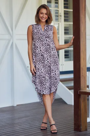 Xenia Pink Animal Print Pocket Front Dress