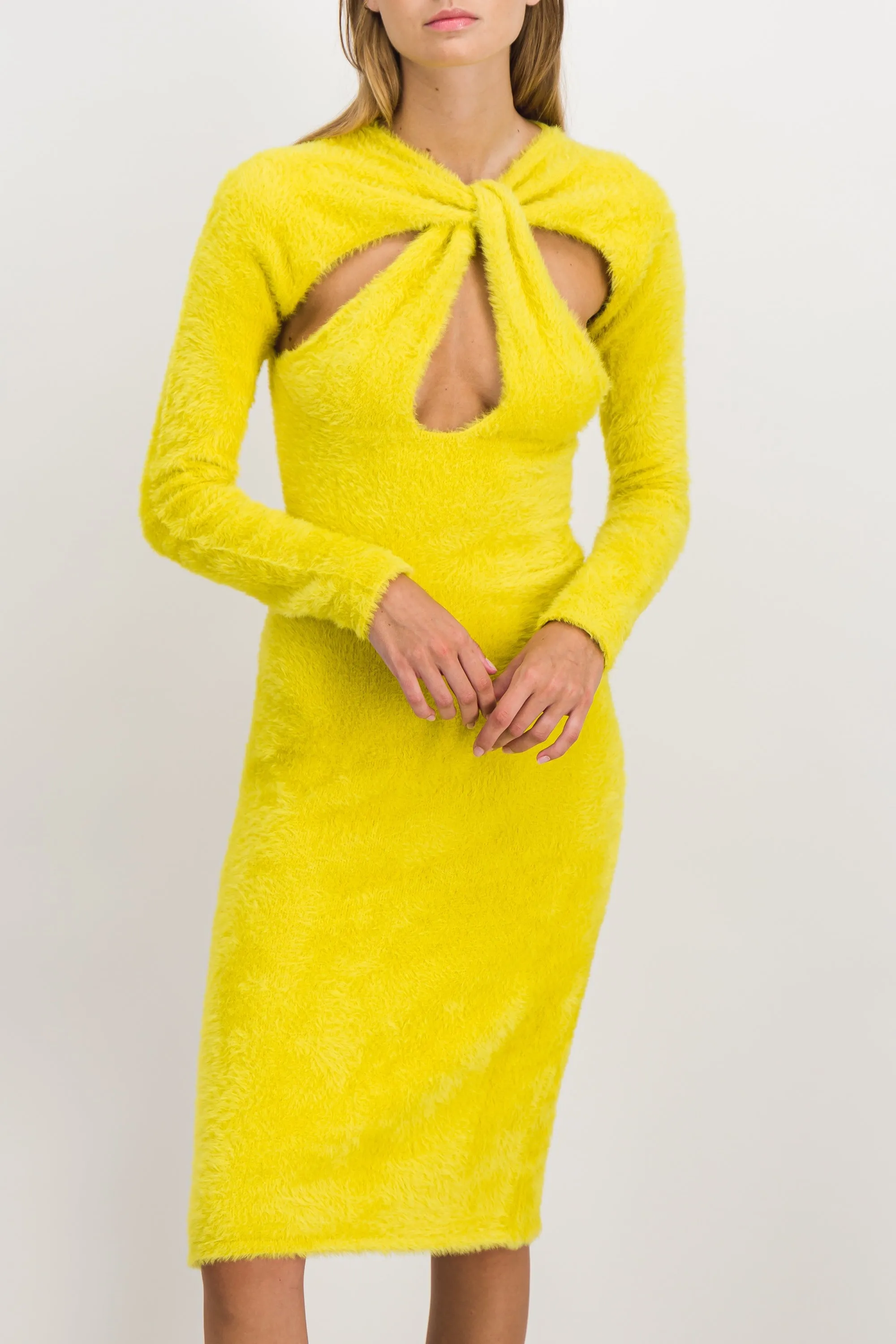 Yellow twisted cut-out knit dress